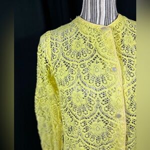 Beautiful intricate feminine lace vintage VIBRANT yellow cardigan